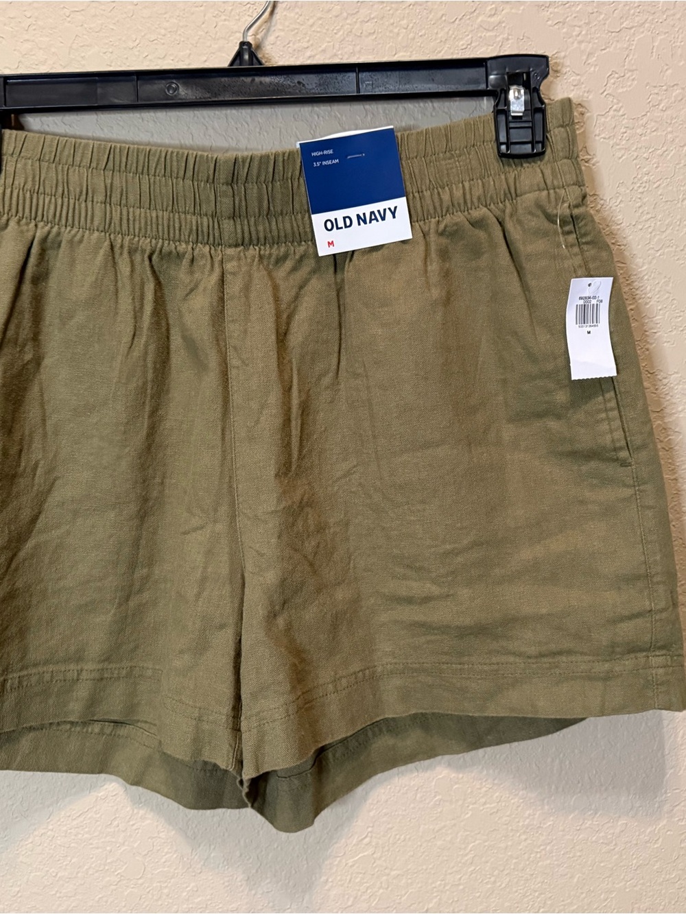 Old Navy High-Rise Olive Elastic-Waist Linen-Blend Shorts